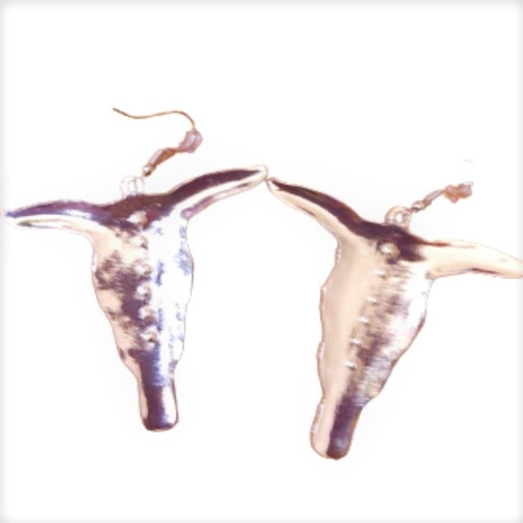 Large bull cow head Southwestern Western cow girl dangle earrings - Picture 3 of 8